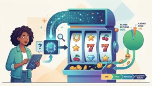 Современная иллюстрация к статье о механике слотов, демонстрирующая принципы работы RNG и RTP.