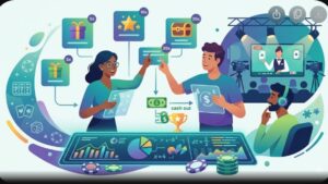 Иллюстрация с математическими формулами и элементами казино для статьи о расчете вейджера бонуса
